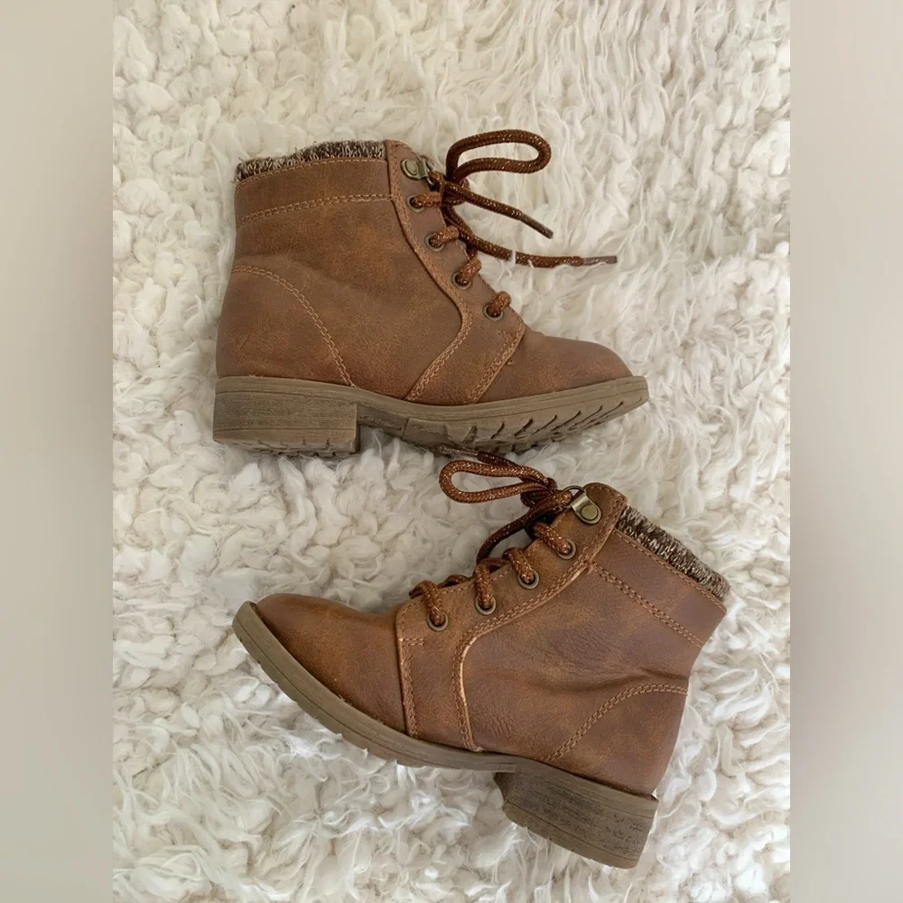 Wonder Nation Warm Brown Hiking Fall Boots Zip & Tie Toddler SZ 8
